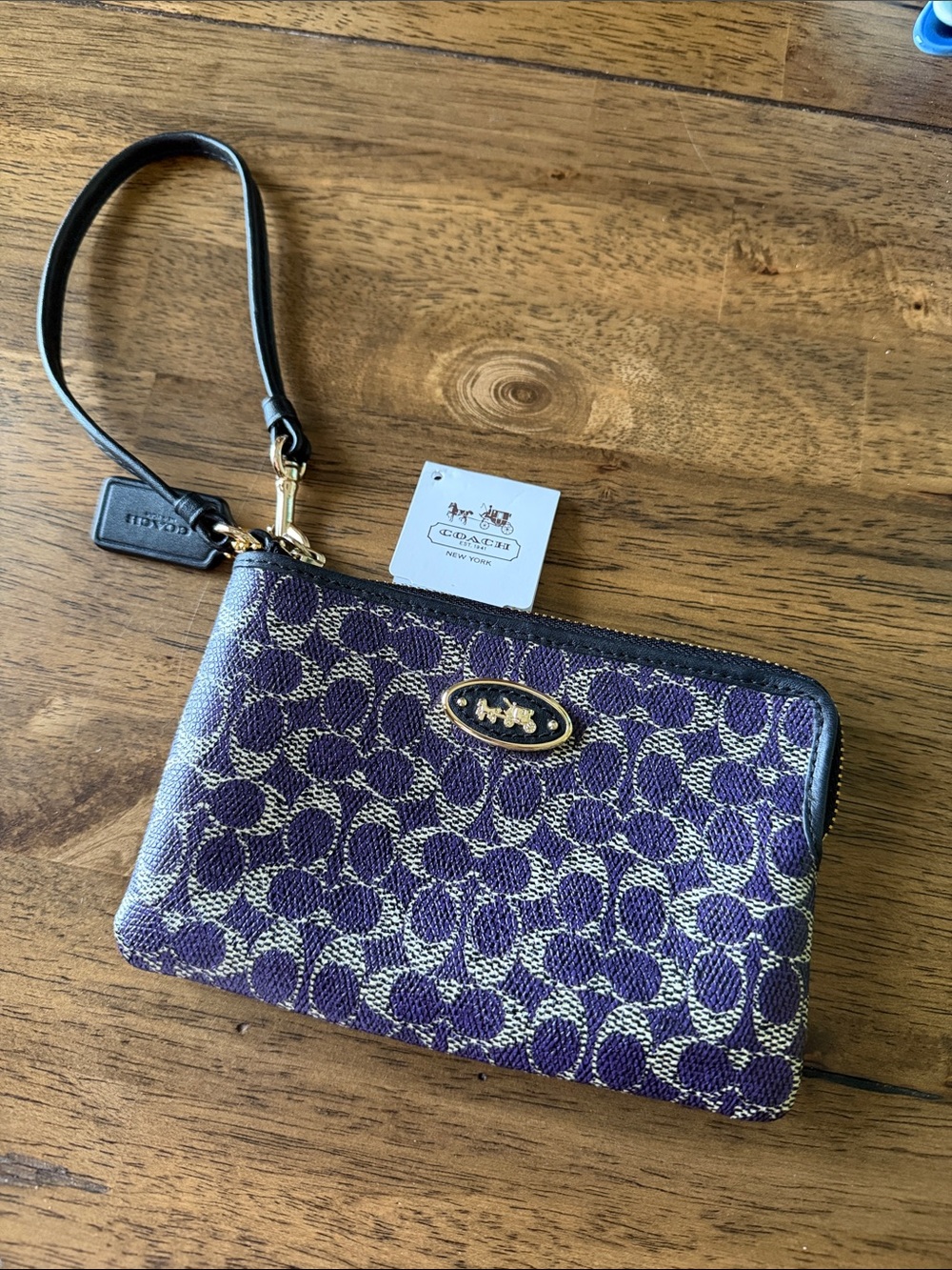 Coach Purple and Cream Signature Wristlet